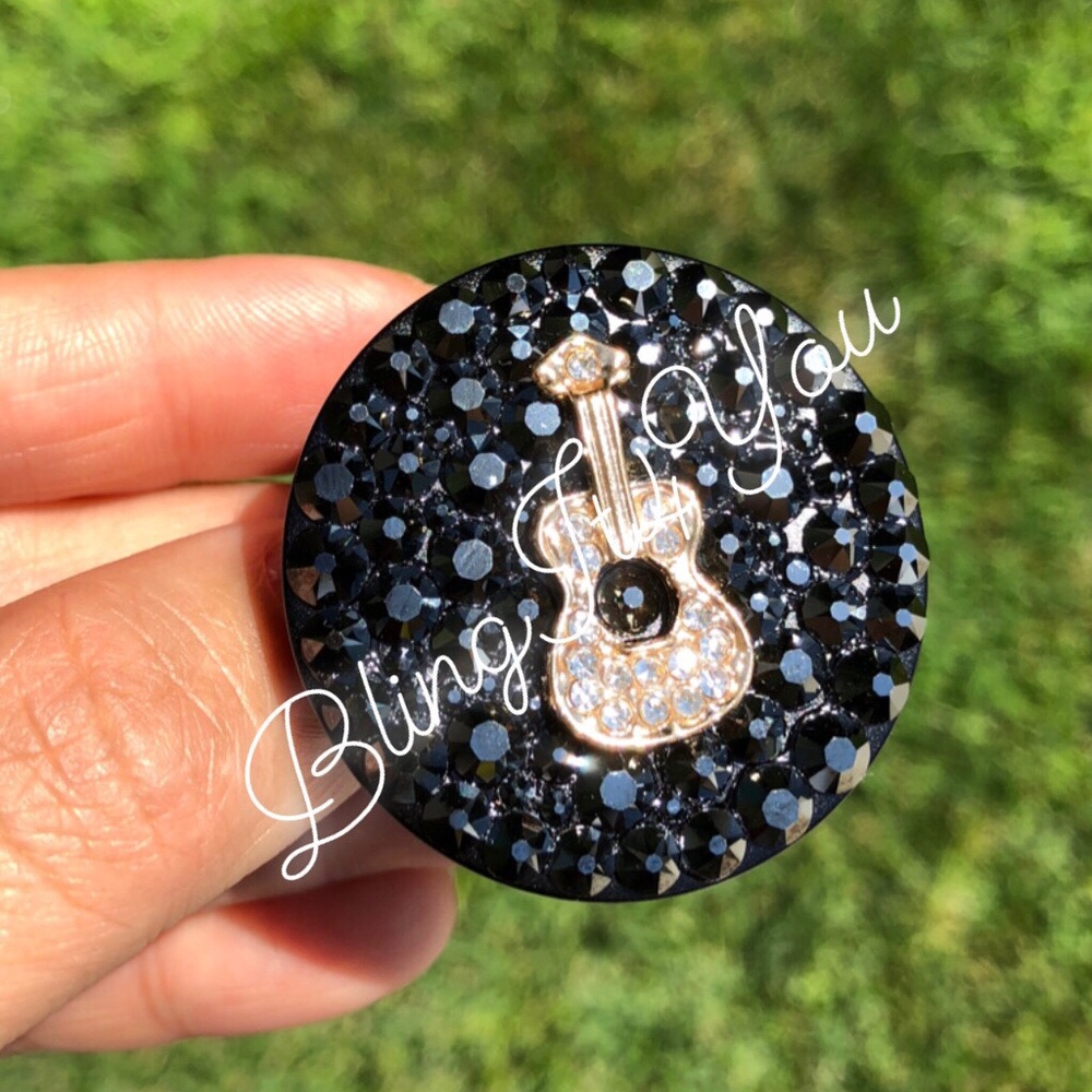 Black Swarovski crystal gold guitar phone holder